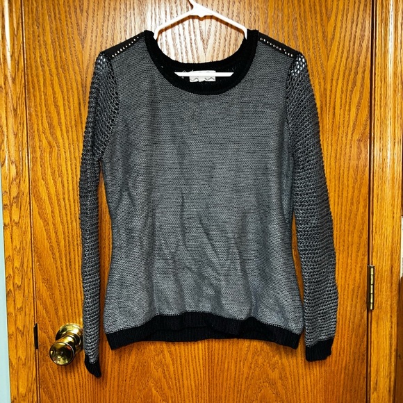 Pink Rose Distressed Gray Knit Sweater with studded shoulders M - Picture 1 of 5